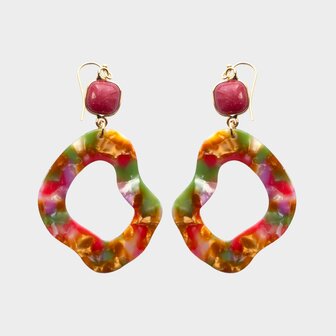 Oorbellen resin fuchsia multi