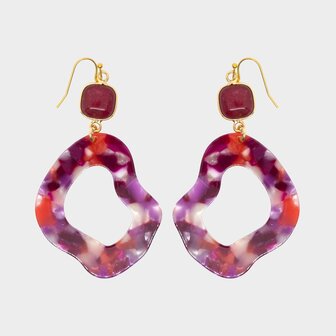 Oorbellen resin fuchsia m&ecirc;lee