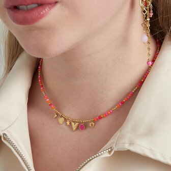 Ketting staal glas fuchsia