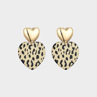 Oorbellen dubbel hart leopard