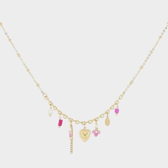 Ketting bedel hart roze