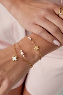 Armband staal parel bloem