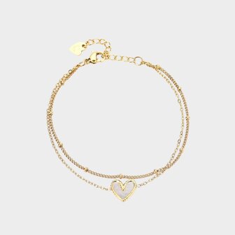 Armband dubbel hart schelp