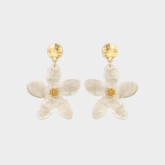 Oorbellen resin bloem beige