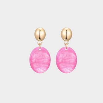 Oorbellen ovaal resin fuchsia