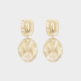 Oorbellen duo resin beige