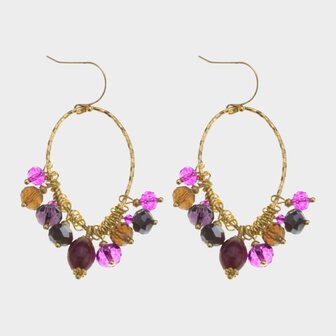 Oorbellen staal crystal paars