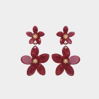 Oorbellen resin bloemen rood