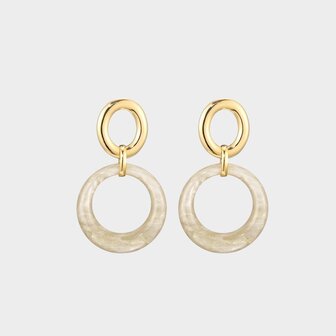 Oorbellen cirkel resin beige