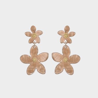 Oorbellen resin bloemen bruin