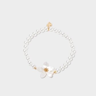 Armband kraal bloem wit