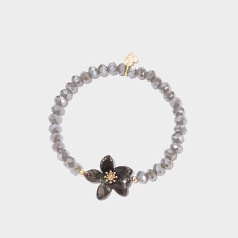 Armband kraal bloem grijs