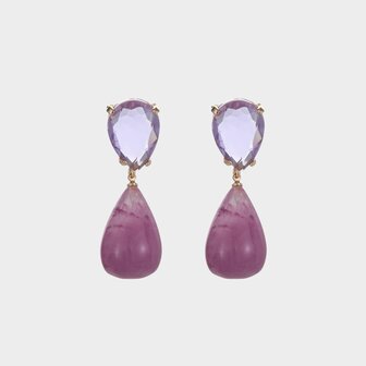 Oorbellen druppel crystal paars