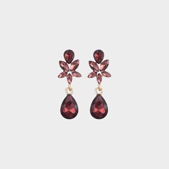 Oorbellen bloem crystal bordeaux