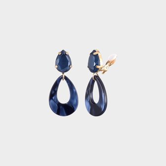 Oorbellen clip druppel blauw