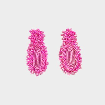Oorbellen ovaal kraal fuchsia