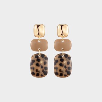 Oorbellen resin square leopard