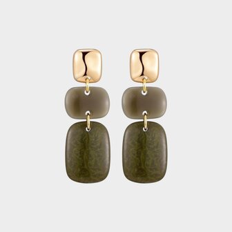 Oorbellen resin square olijf