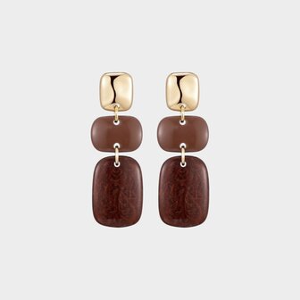 Oorbellen resin square bruin
