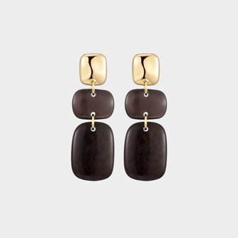 Oorbellen resin square donkerbruin
