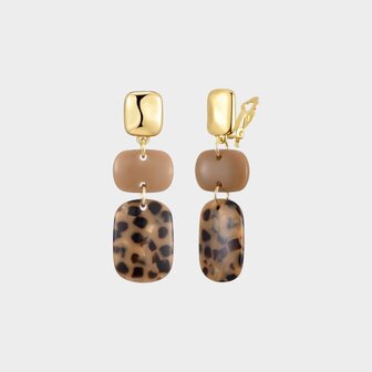 Oorbellen clip resin leopard