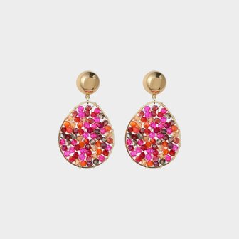 Oorbellen knop druppel fuchsia