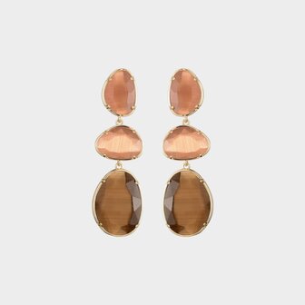Oorbellen trio cat bruin
