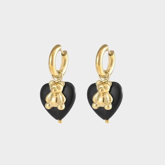 Oorbellen hart zwart beer