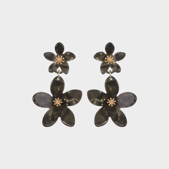 Oorbellen resin bloemen bruin