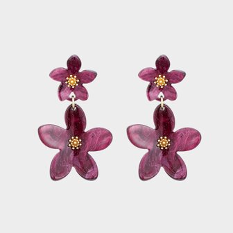 Oorbellen resin bloemen magenta