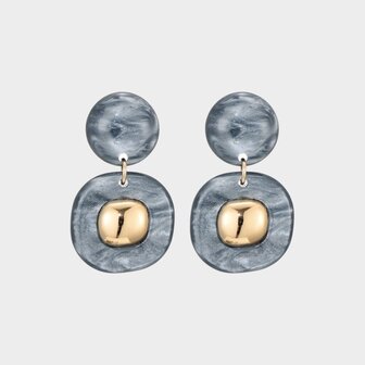 Oorbellen goud resin grijs 