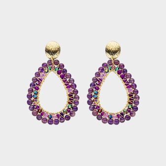 Oorbellen druppel steen paars