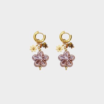 Oorbellen creool bloem aubergine