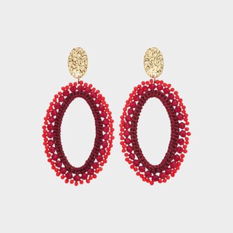 Oorbellen ovaal draad rood
