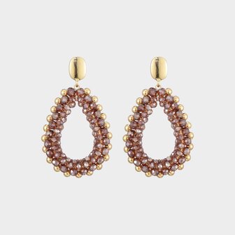 Oorbellen druppel glas taupe