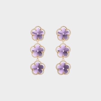 Oorbellen trio bloem paars