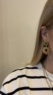 Oorbellen staal dubbel bloem