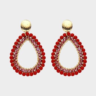Oorbellen druppel steen rood