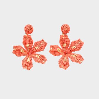 Oorbellen bloem kraal oranje