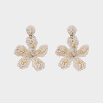 Oorbellen bloem kraal beige