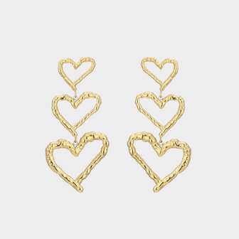 Oorbellen trio hart geborsteld