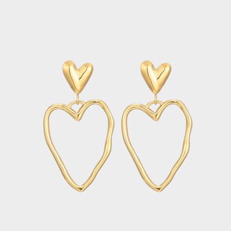 Oorbellen duo hart goud
