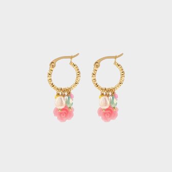 Oorbellen bloem roze parel