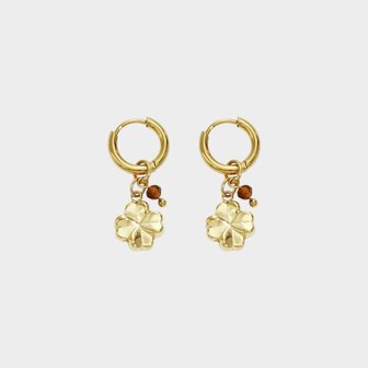 Oorbellen klaver staal bruin