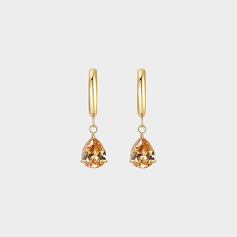 Gouden creool oorbellen met terra oranje bruin zirconia kristal 2,5 cm