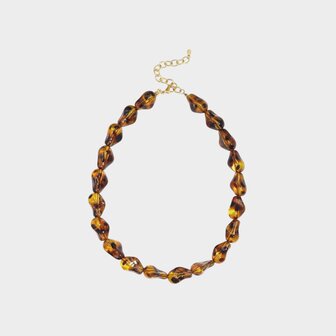 Gouden ketting met bruine leopardprint resin kralen