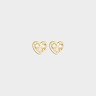 Gouden hart oorstekers met wit crystal
