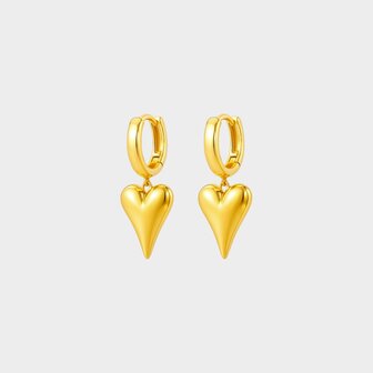 Gouden creool oorbellen met hangend hartje stainless steel 3 cm