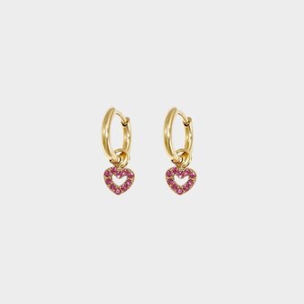 Oorbellen hart strass fuchsia