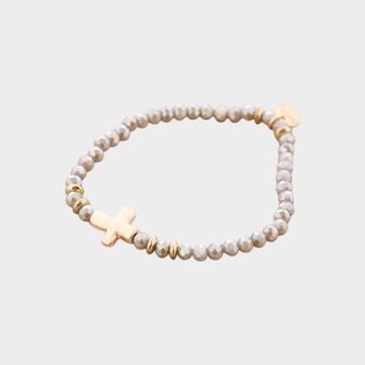 Armband crystal taupe kruis